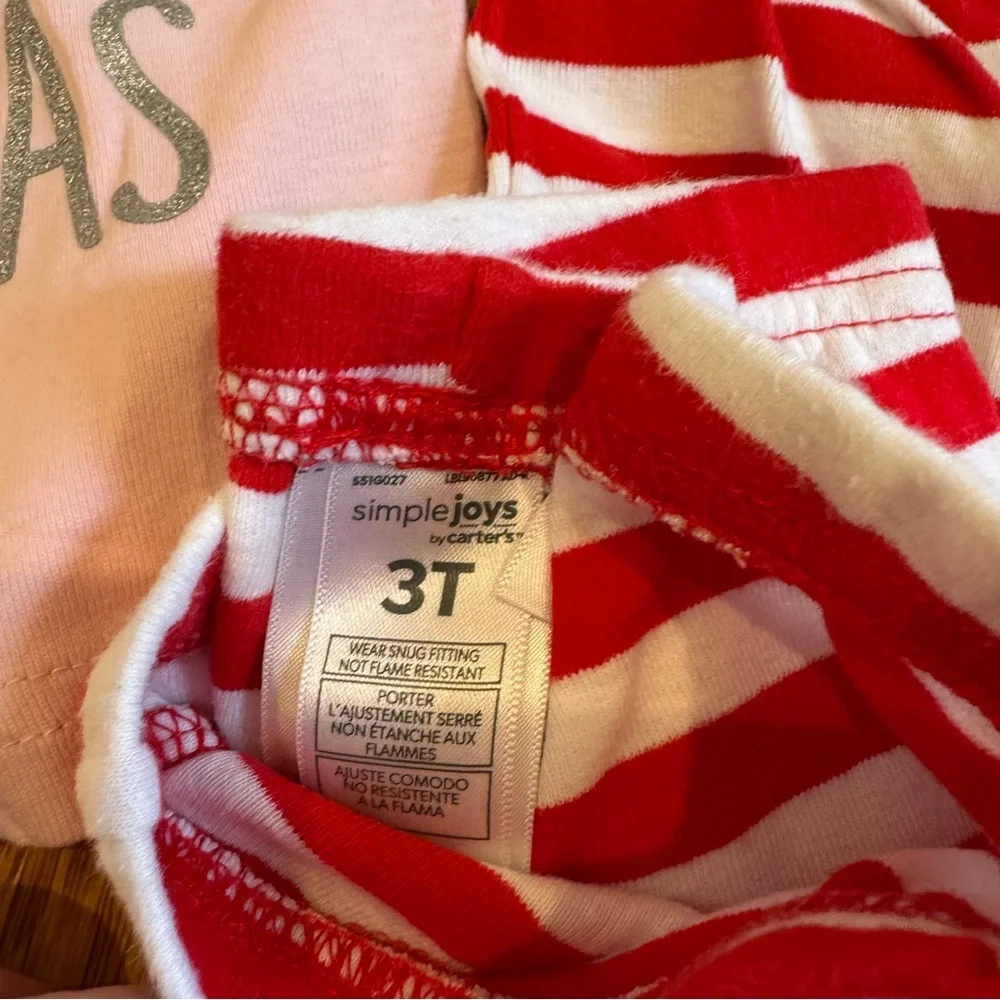 Carter’s Simple Joys Lot 3t PJ set Pink and Red Striped Kids Pajamas, used good